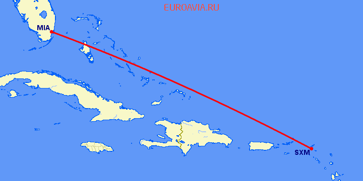 перелет Майами — Philipsburg на карте