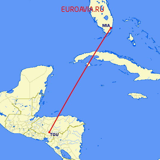 перелет Майами — Тегусигальпа на карте