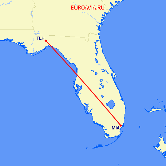 перелет Майами — Таллахасси на карте