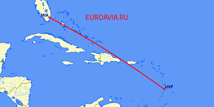 перелет Майами — St Lucia на карте