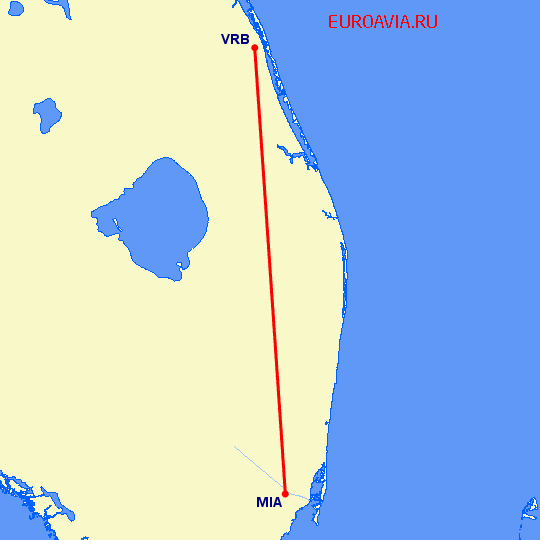 перелет Майами — Веро Бич на карте