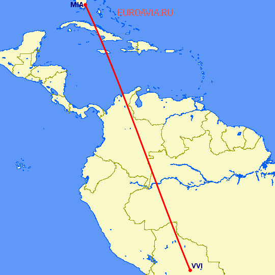 перелет Майами — Санта Круз Айленд на карте