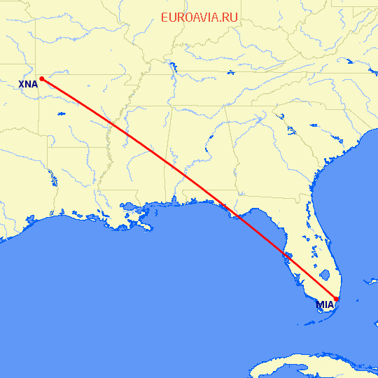перелет Майами — Fayetteville на карте