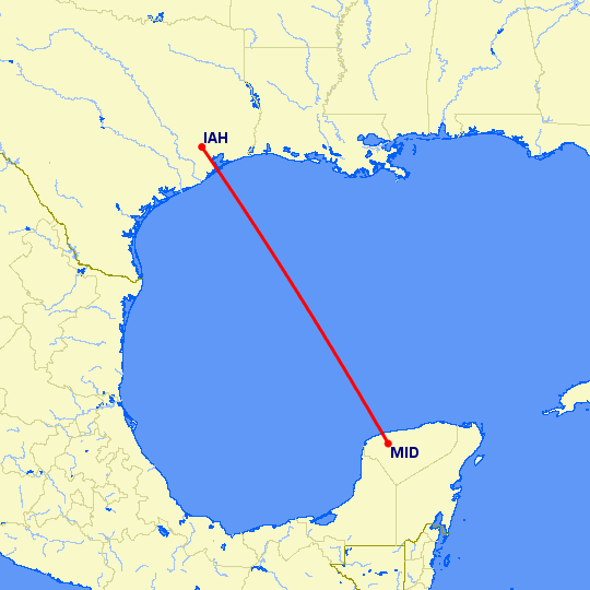 перелет Мериба — Хьюстон на карте