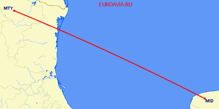перелет Мериба — Монтеррей на карте