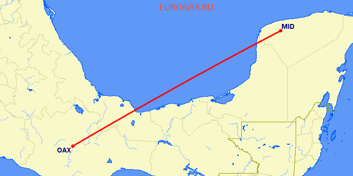 перелет Мериба — Оксака на карте