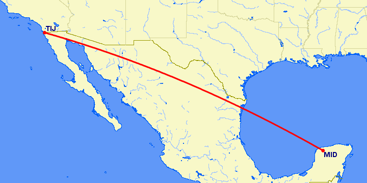 перелет Мериба — Тихуана на карте