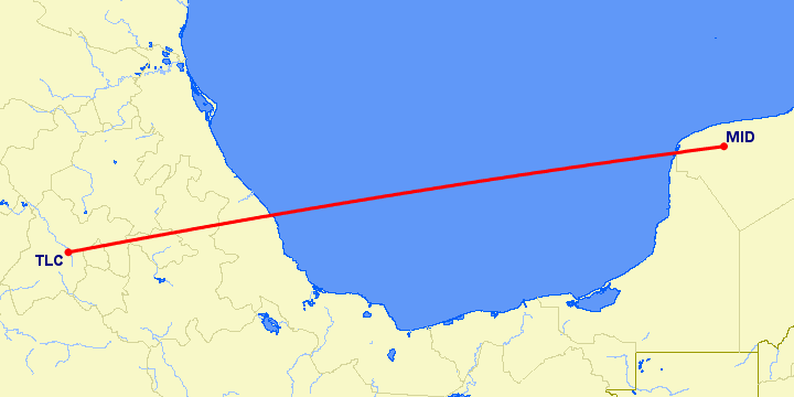 перелет Мериба — Толука на карте