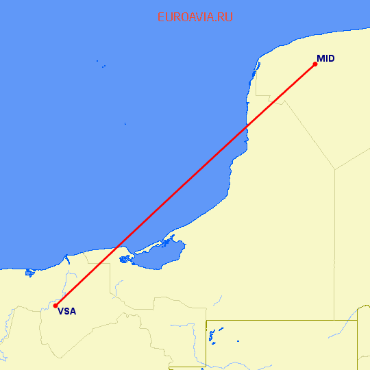 перелет Мериба — Вийяхермоса на карте