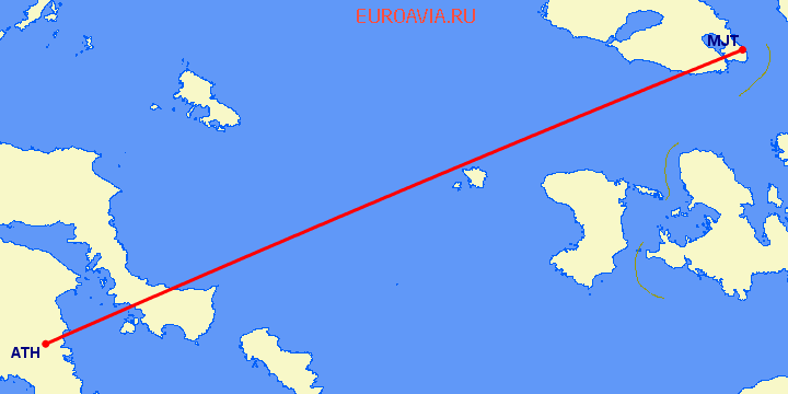 перелет Mytilene — Афины на карте