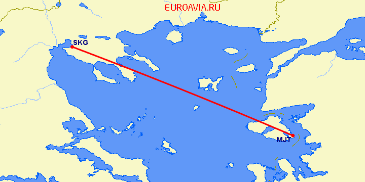 перелет Mytilene — Салоники на карте