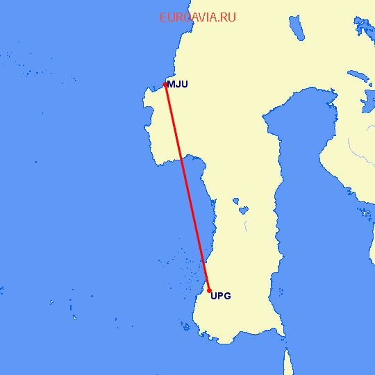 перелет Мамую — Ujung Pandang на карте