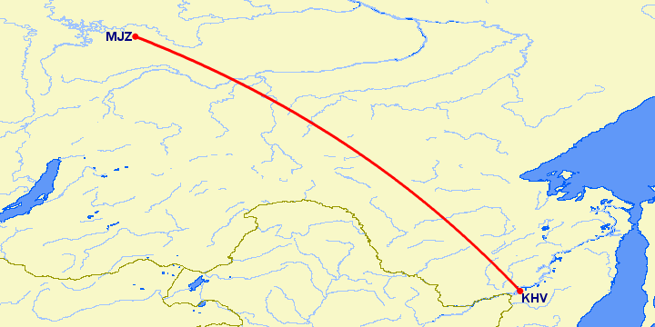 перелет Мирный — Хабаровск на карте