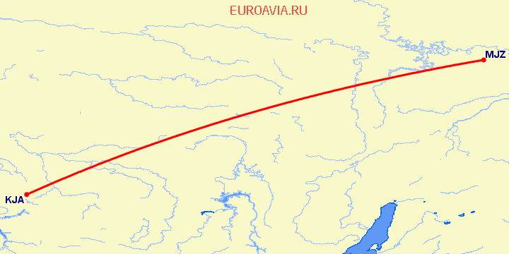 перелет Мирный — Красноярск на карте