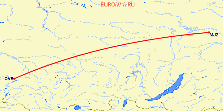 перелет Мирный — Новосибирск на карте