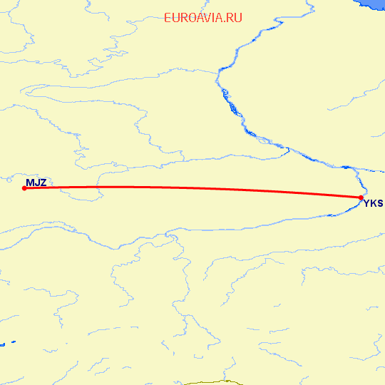 перелет Мирный — Якутск на карте