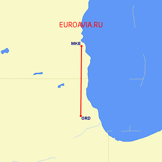 перелет Милуоки — Чикаго на карте