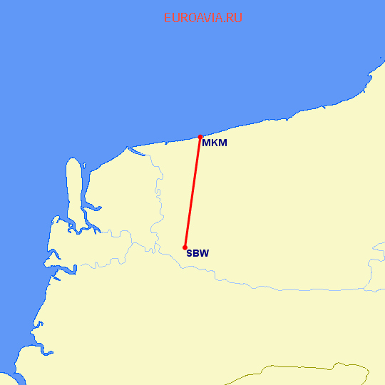 перелет Mukah — Sibu на карте