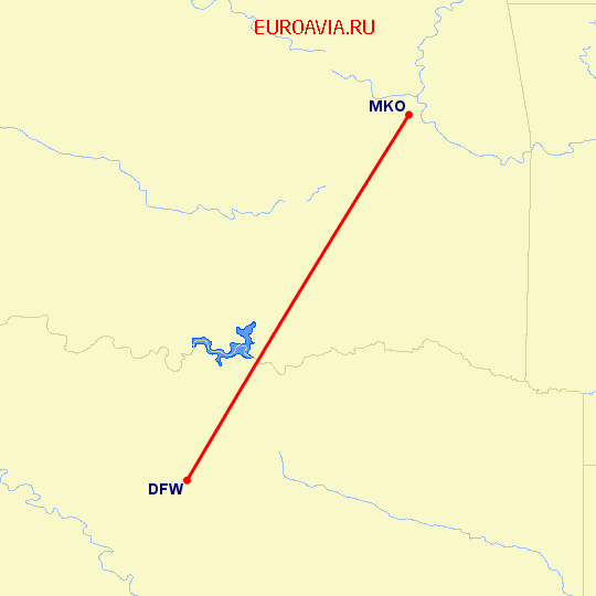 перелет Muskogee — Даллас на карте
