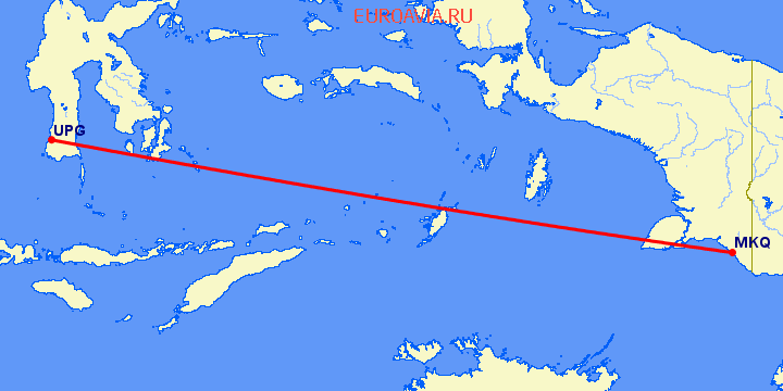 перелет Merauke — Ujung Pandang на карте