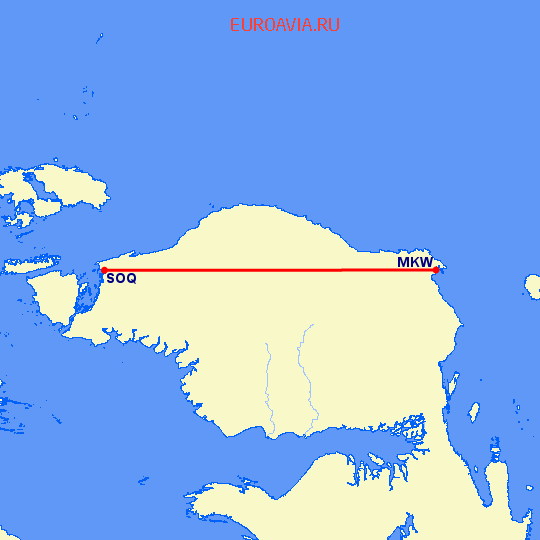перелет Маноквари — Sorong на карте