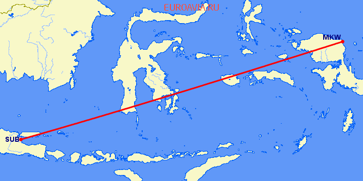 перелет Маноквари — Сурабайя на карте