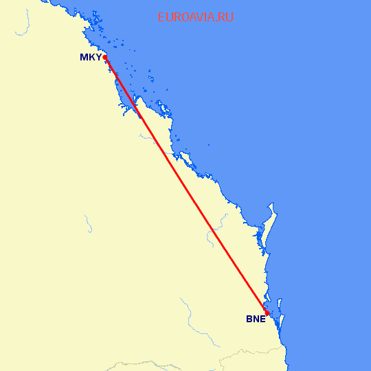 перелет Маккей — Брисбен на карте