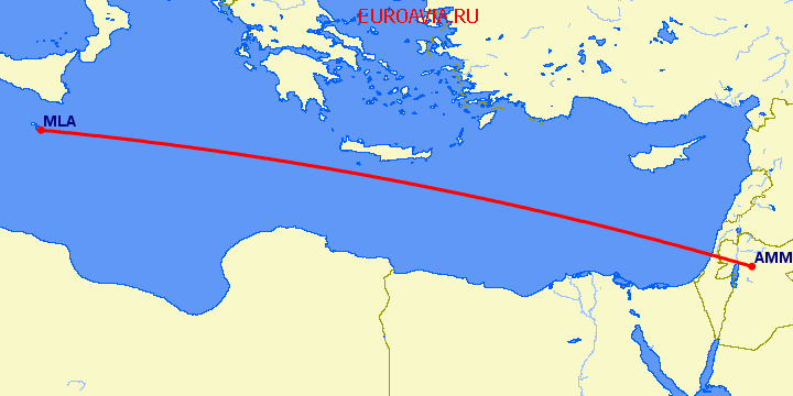 перелет Мальта — Амман на карте
