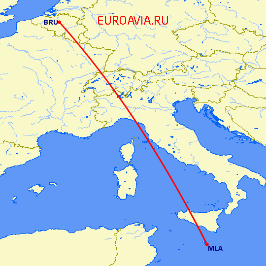 перелет Мальта — Брюссель на карте