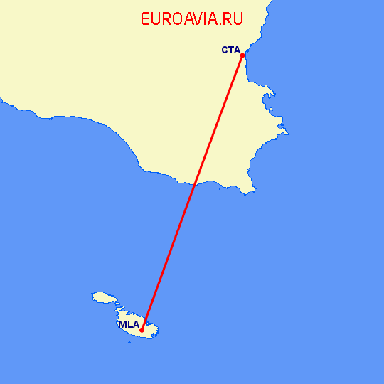 перелет Мальта — Катания на карте