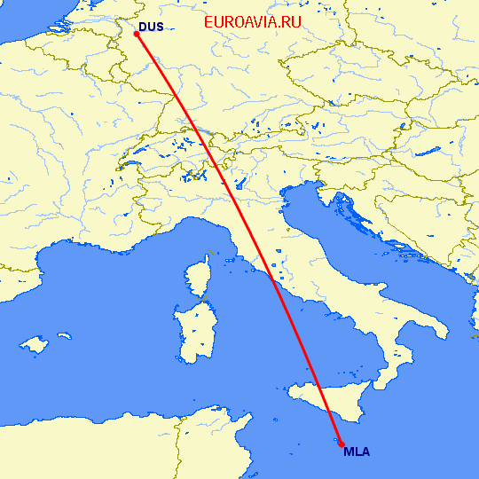 перелет Мальта — Дюссельдорф на карте
