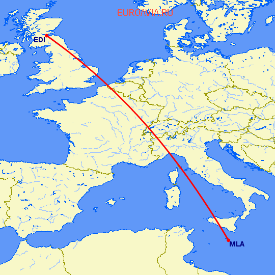 перелет Мальта — Эдинбург на карте