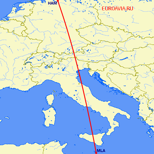 перелет Мальта — Гамбург на карте