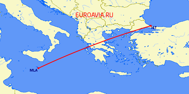 перелет Мальта — Стамбул на карте