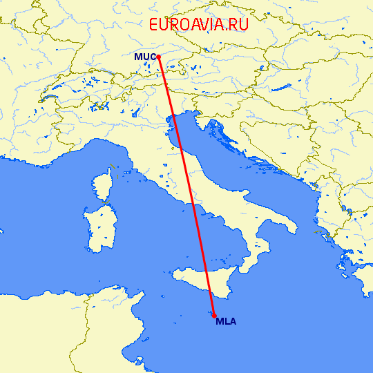 перелет Мальта — Мюнхен на карте