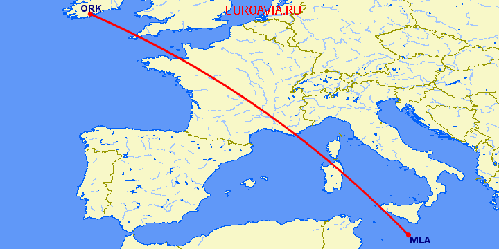 перелет Мальта — Корк на карте