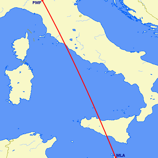 перелет Мальта — Парма на карте