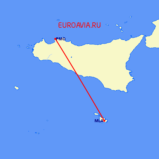 перелет Мальта — Палермо на карте