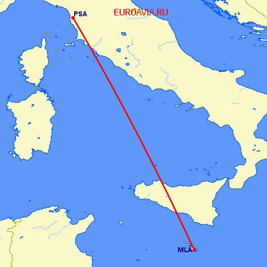 перелет Мальта — Пиза на карте