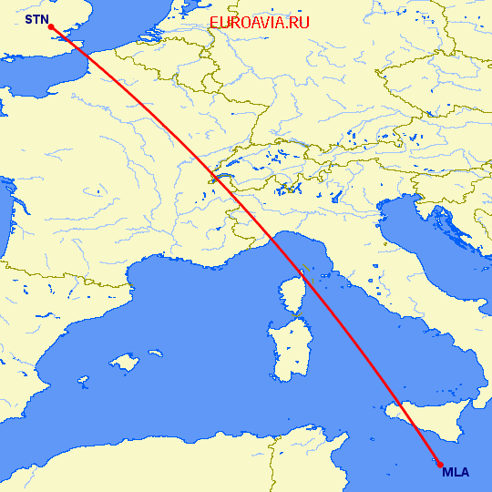перелет Мальта — Лондон на карте