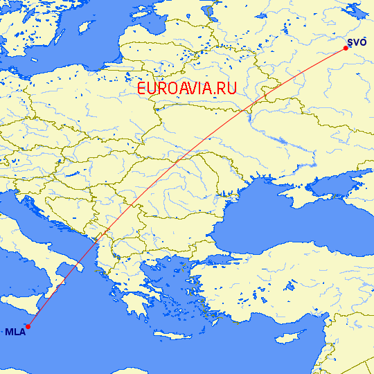 перелет Мальта — Москва на карте