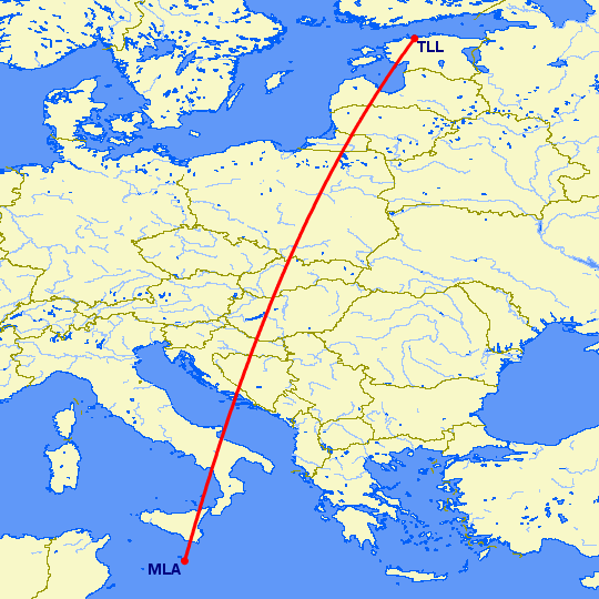 перелет Мальта — Таллин на карте