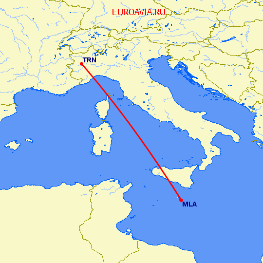 перелет Мальта — Турин на карте
