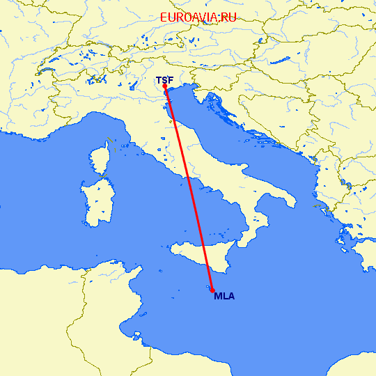 перелет Мальта — Тревисо на карте