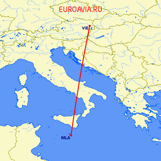 перелет Мальта — Вена на карте