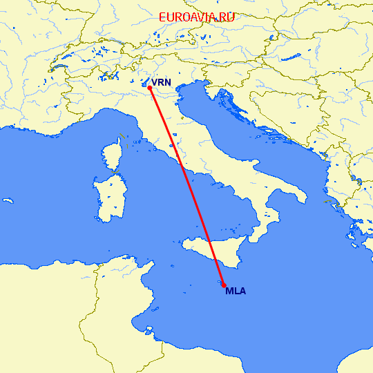 перелет Мальта — Верона на карте