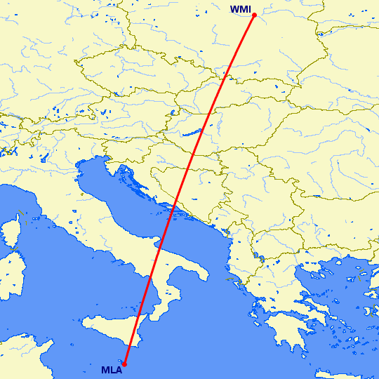 перелет Мальта — Варшава на карте