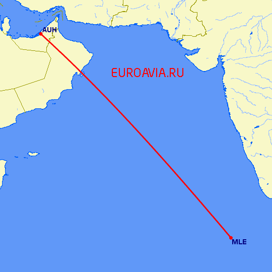 перелет Мале — Абу Даби на карте