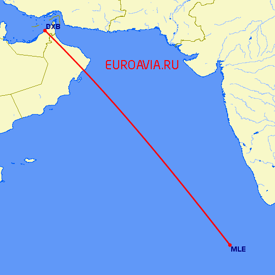 перелет Мале — Дубай на карте