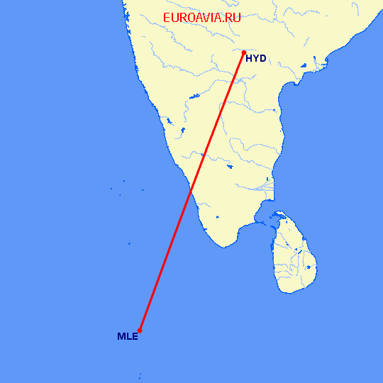 перелет Мале — Хидерабад на карте